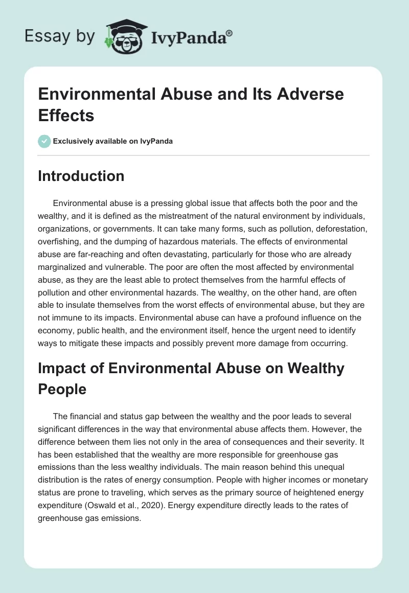 Environmental Abuse and Its Adverse Effects. Page 1