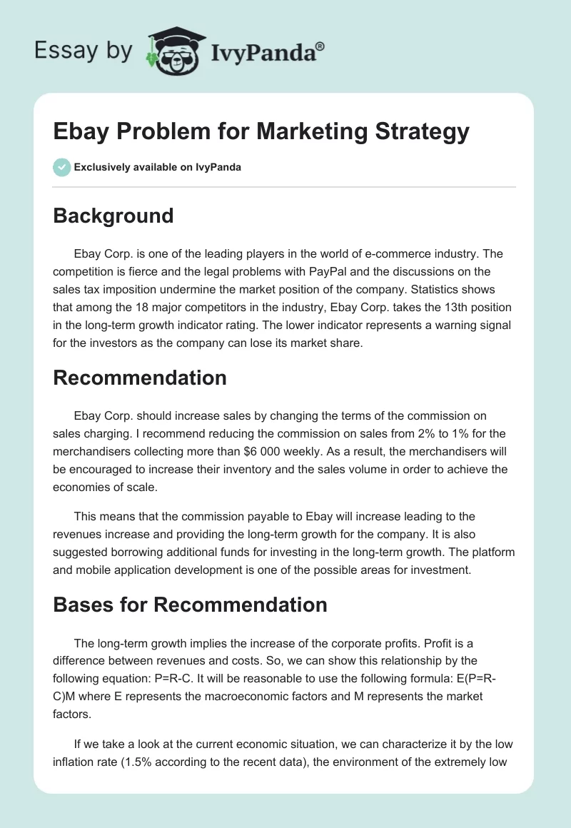 Ebay Problem for Marketing Strategy. Page 1