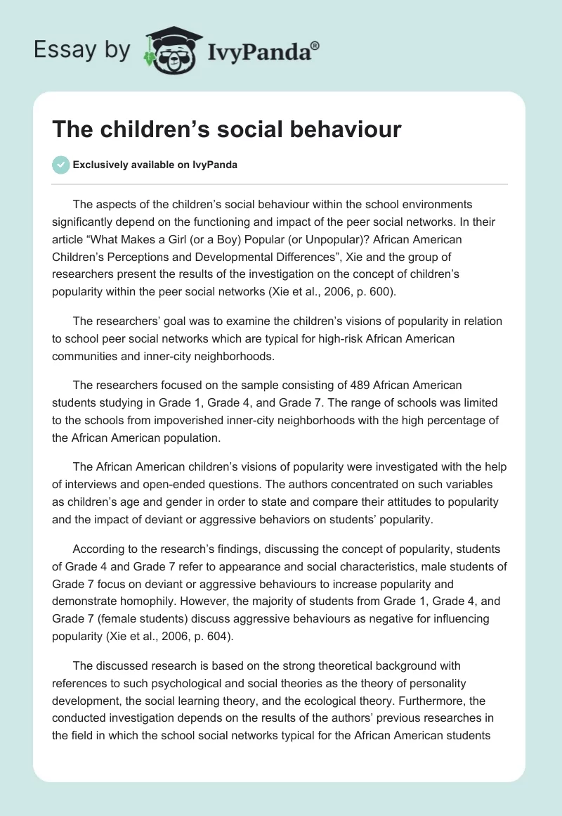 The children’s social behaviour. Page 1