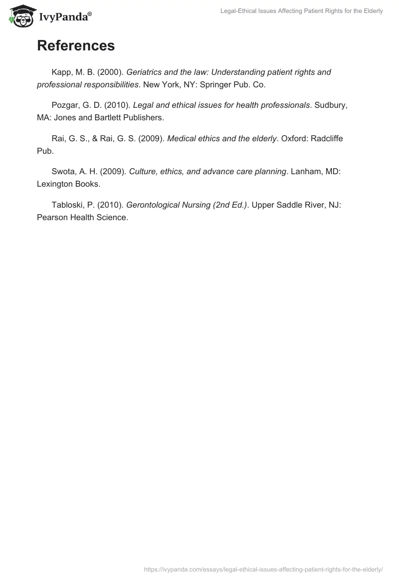 Legal-Ethical Issues Affecting Patient Rights for the Elderly. Page 4