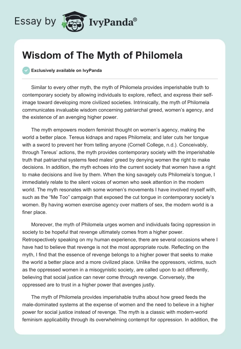 Wisdom of The Myth of Philomela. Page 1