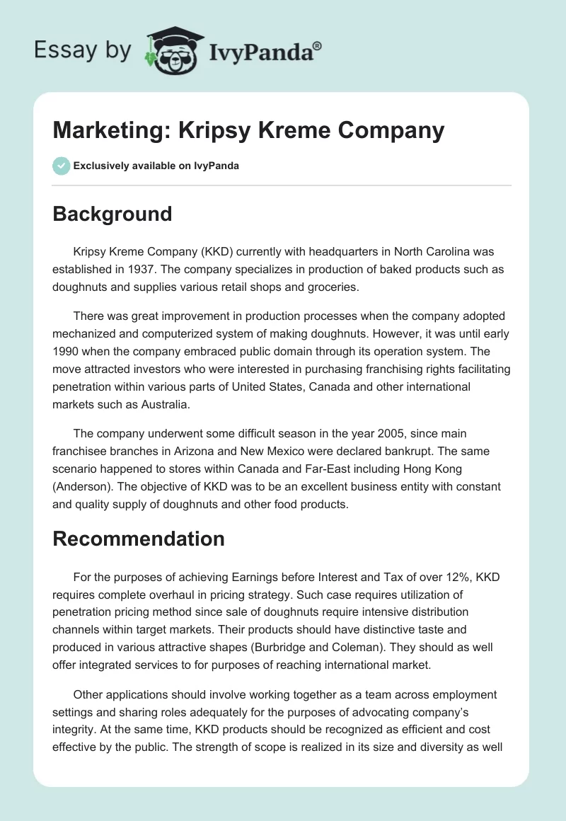 Marketing: Kripsy Kreme Company. Page 1