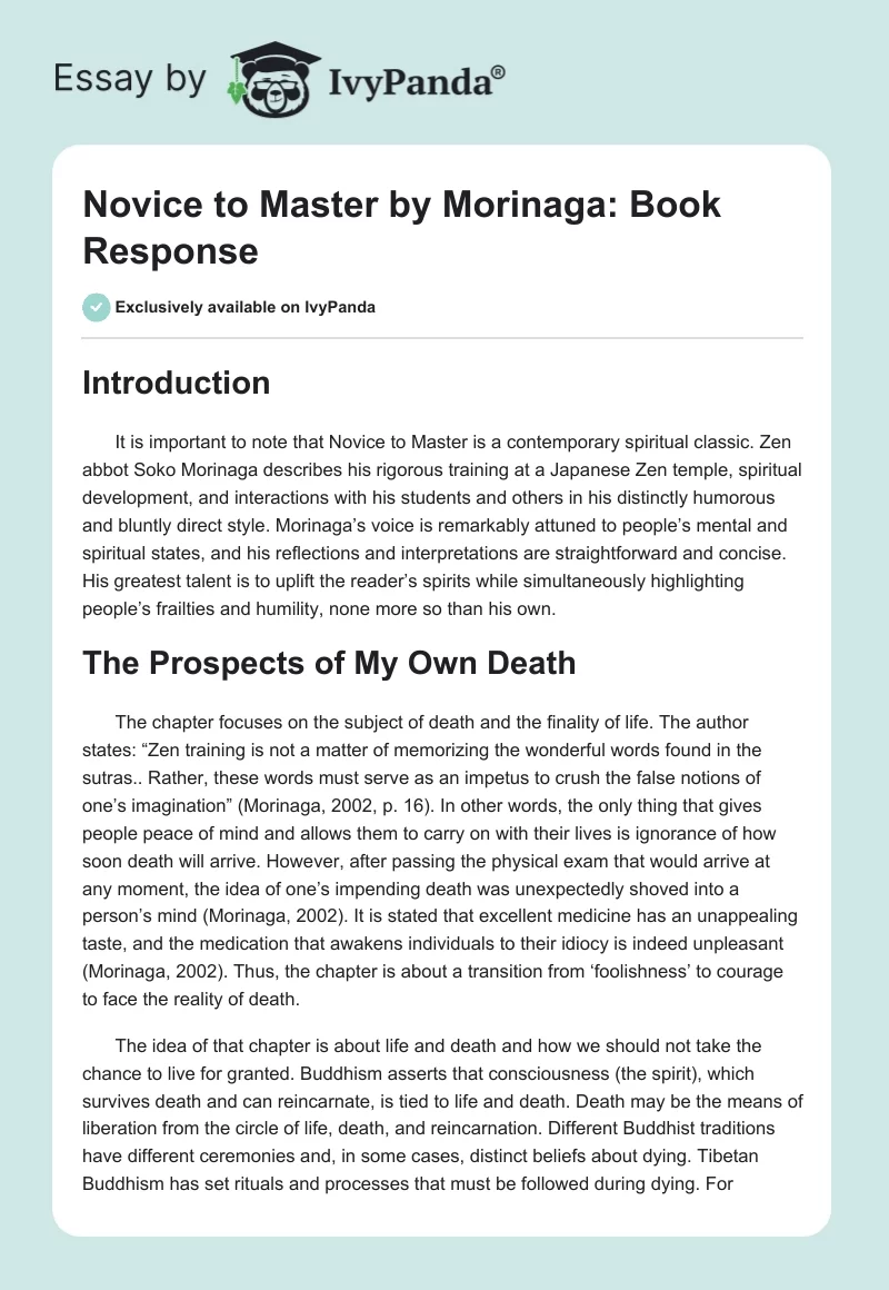 Novice to Master by Morinaga: Book Response. Page 1