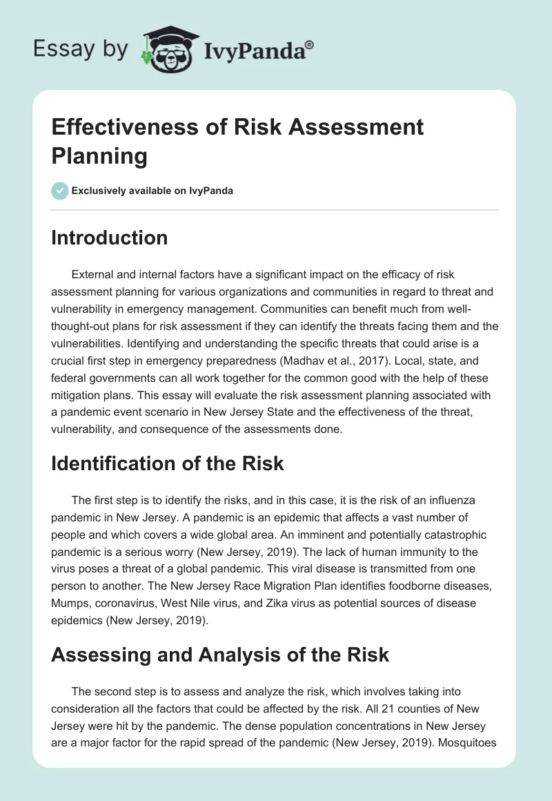 Effectiveness of Risk Assessment Planning. Page 1