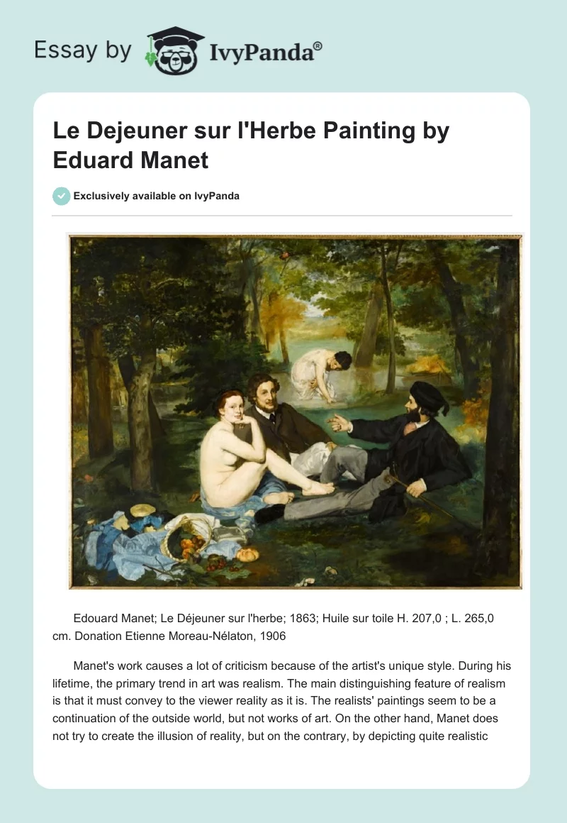Le Dejeuner sur l'Herbe Painting by Eduard Manet. Page 1