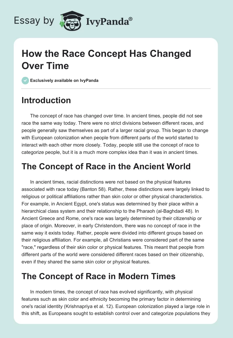 How the Race Concept Has Changed Over Time. Page 1