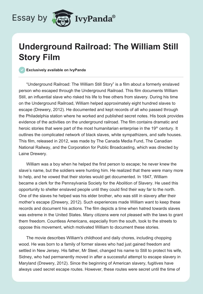 Underground Railroad: The William Still Story Film. Page 1