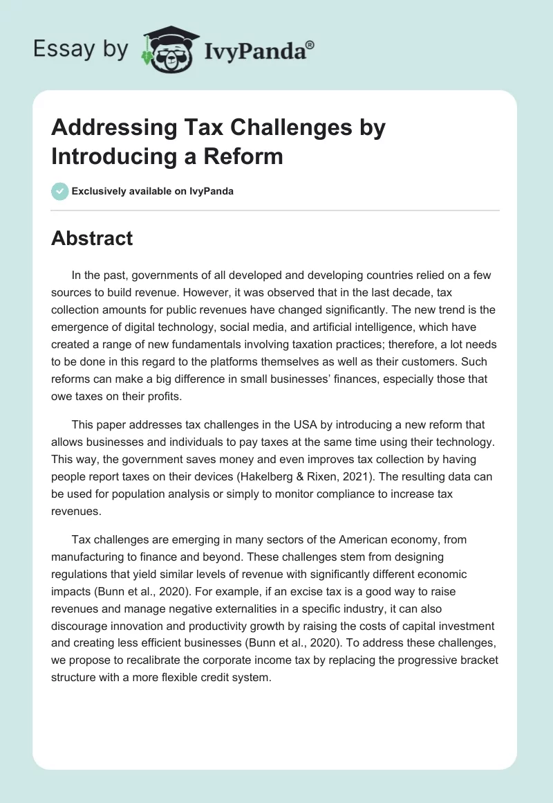 Addressing Tax Challenges by Introducing a Reform. Page 1