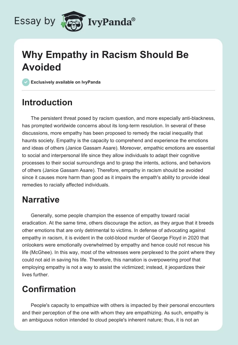 Why Empathy in Racism Should Be Avoided. Page 1