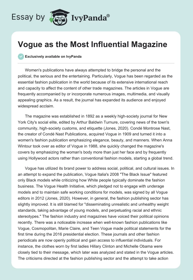 Vogue as the Most Influential Magazine. Page 1