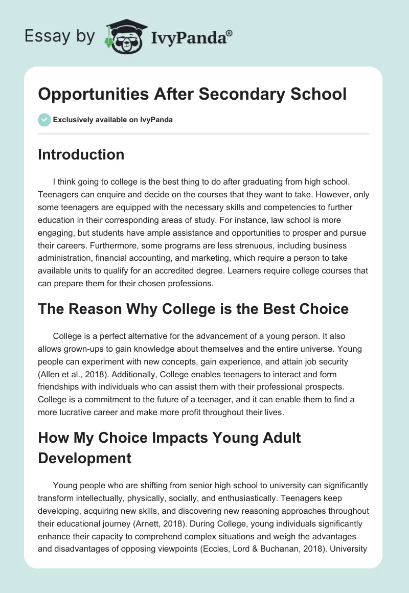 Opportunities After Secondary School. Page 1