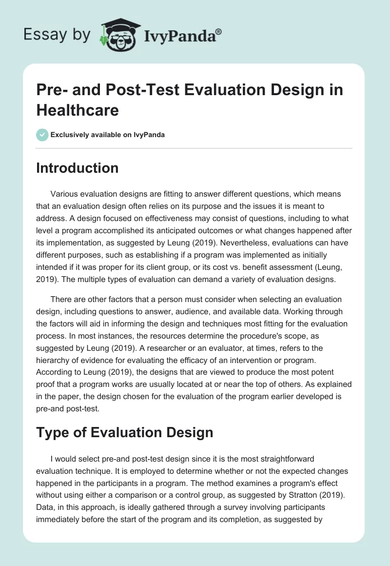 Pre- and Post-Test Evaluation Design in Healthcare. Page 1