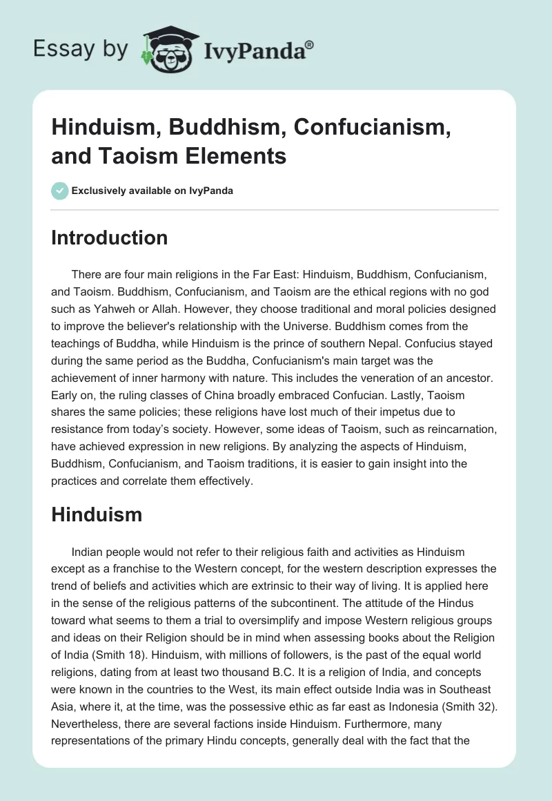 Hinduism, Buddhism, Confucianism, and Taoism Elements. Page 1