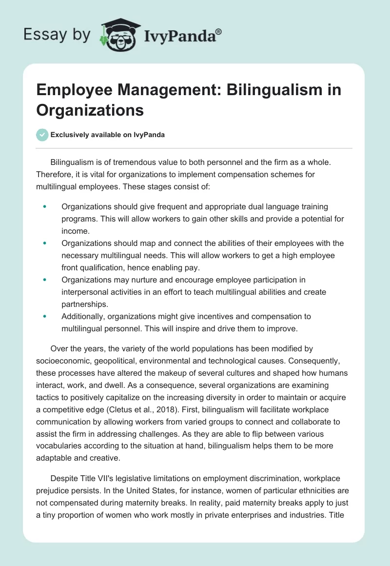 Employee Management: Bilingualism in Organizations. Page 1