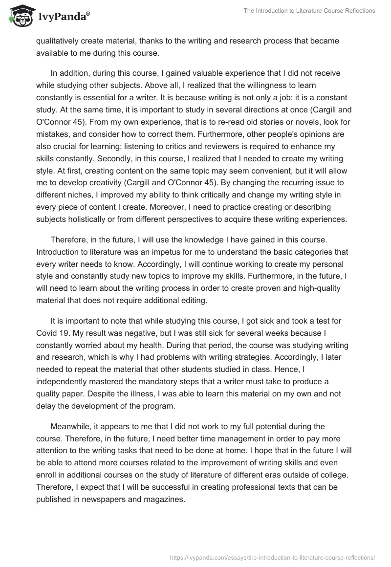 The Introduction to Literature Course Reflections. Page 2
