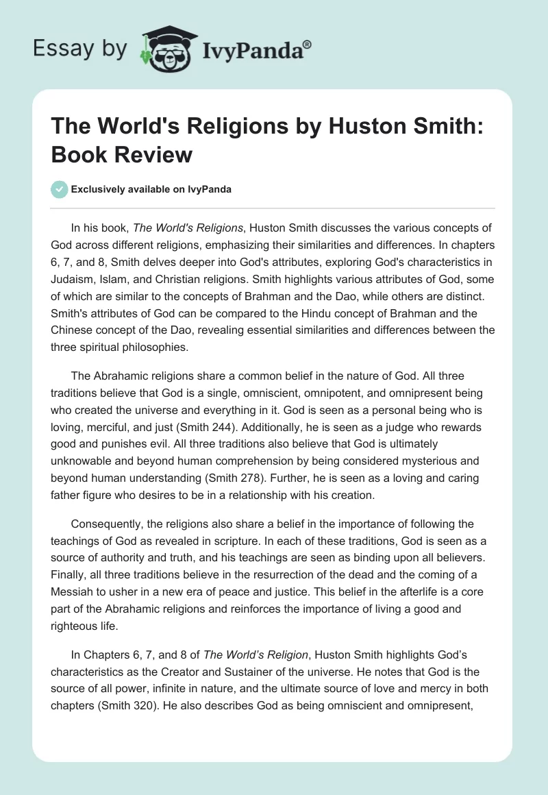 The World's Religions by Huston Smith: Book Review. Page 1