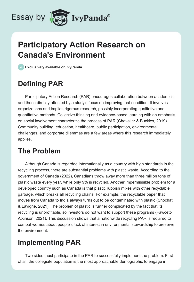 Participatory Action Research on Canada's Environment. Page 1