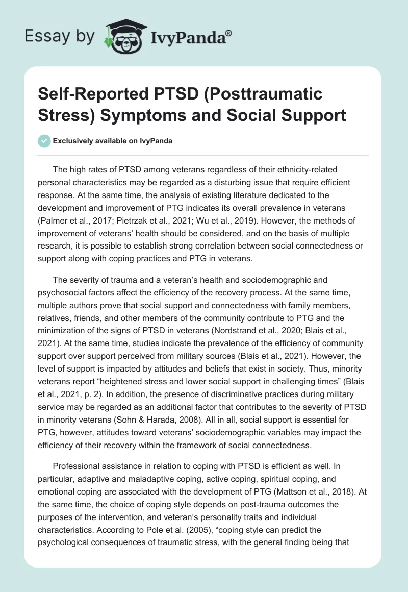Self-Reported PTSD (Posttraumatic Stress) Symptoms and Social Support. Page 1