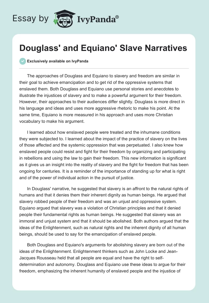 Douglass' and Equiano' Slave Narratives. Page 1