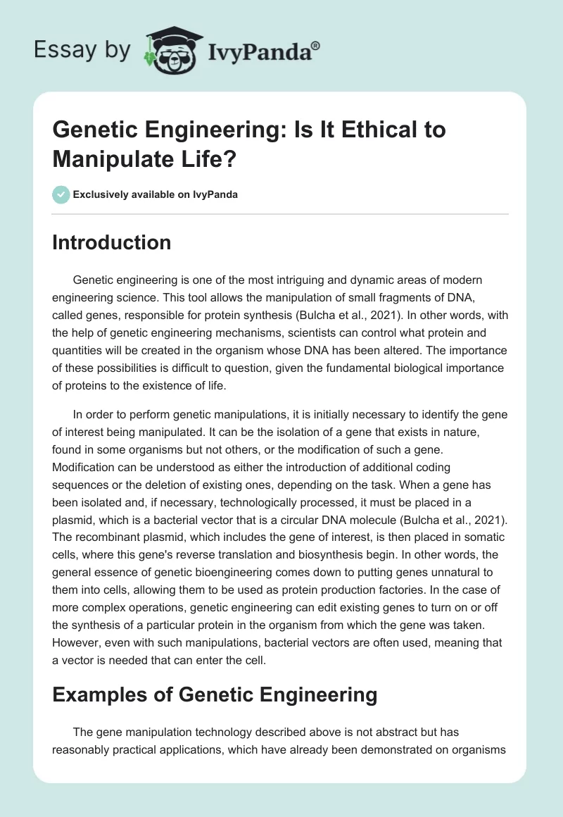 Genetic Engineering: Is It Ethical to Manipulate Life?. Page 1