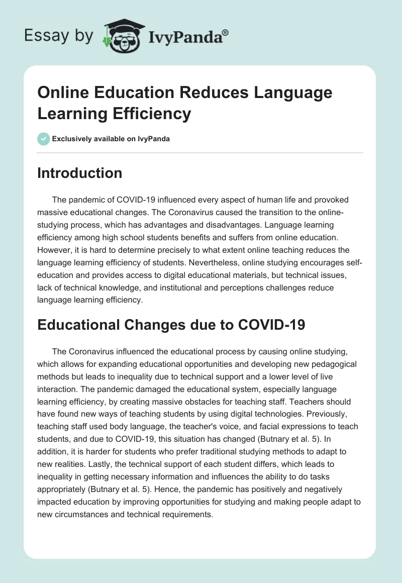 Online Education Reduces Language Learning Efficiency. Page 1