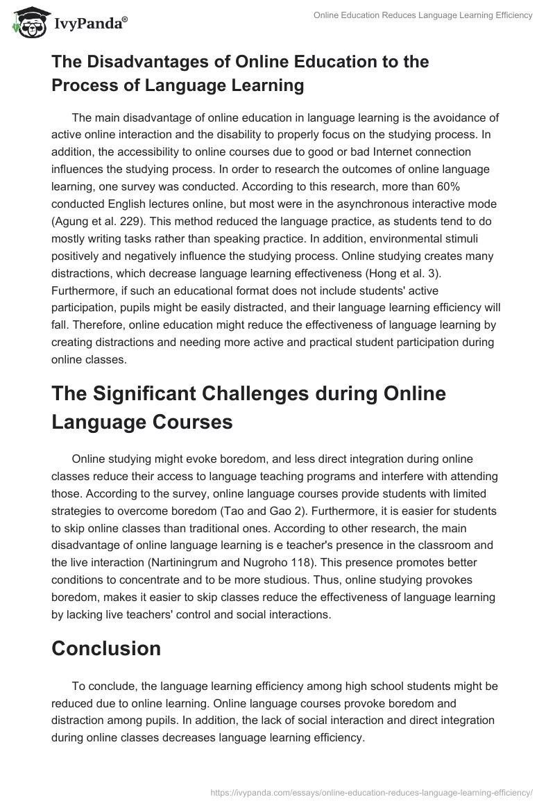 Online Education Reduces Language Learning Efficiency. Page 2
