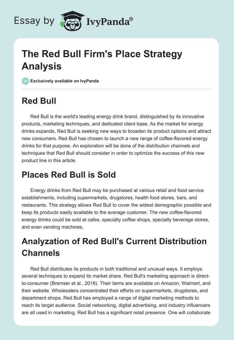 The Red Bull Firm's Place Strategy Analysis. Page 1