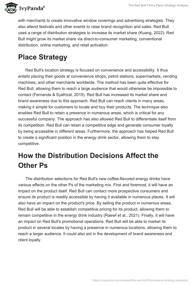 The Red Bull Firm's Place Strategy Analysis. Page 2