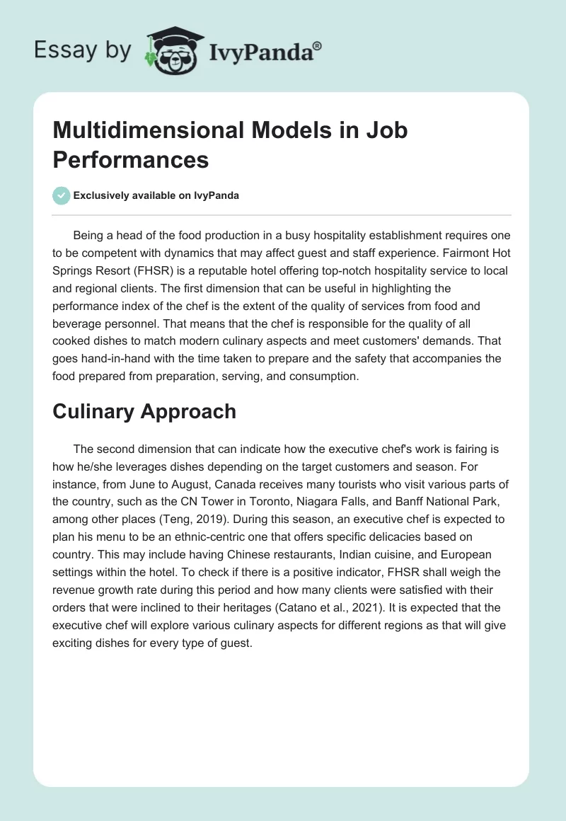 Multidimensional Models in Job Performances. Page 1