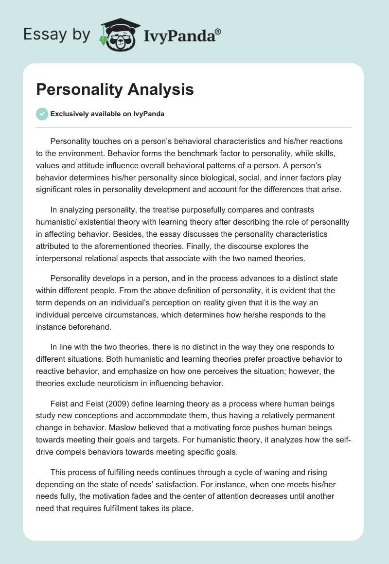 Personality Analysis. Page 1