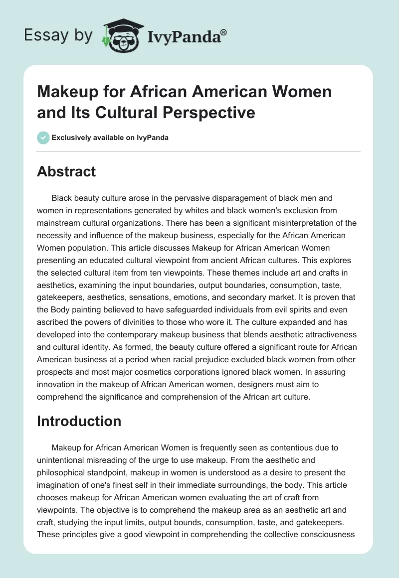 Makeup for African American Women and Its Cultural Perspective. Page 1