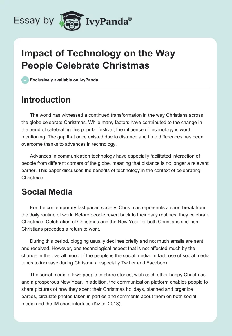 Impact of Technology on the Way People Celebrate Christmas. Page 1