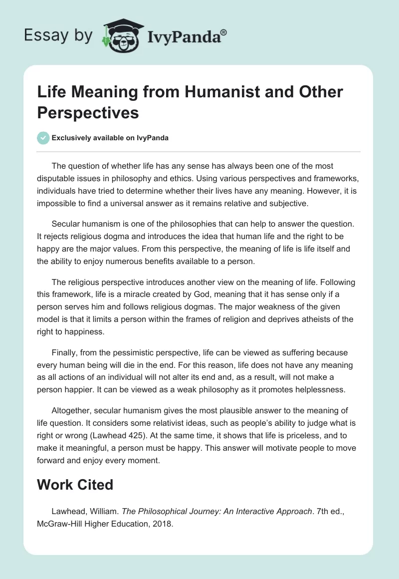 Life Meaning From Humanist and Other Perspectives. Page 1