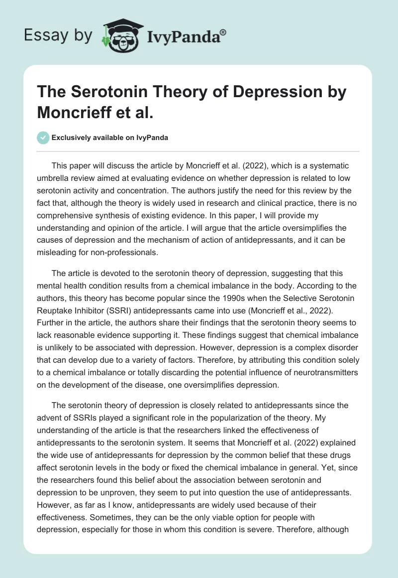 The Serotonin Theory of Depression by Moncrieff et al.. Page 1