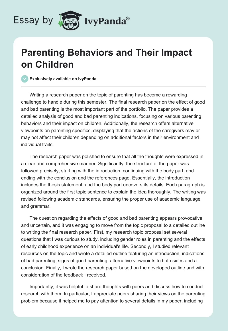 Parenting Behaviors and Their Impact on Children. Page 1