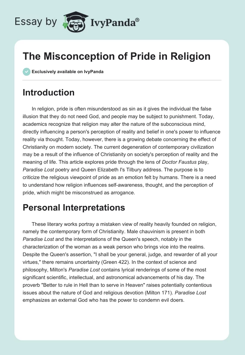 The Misconception of Pride in Religion. Page 1