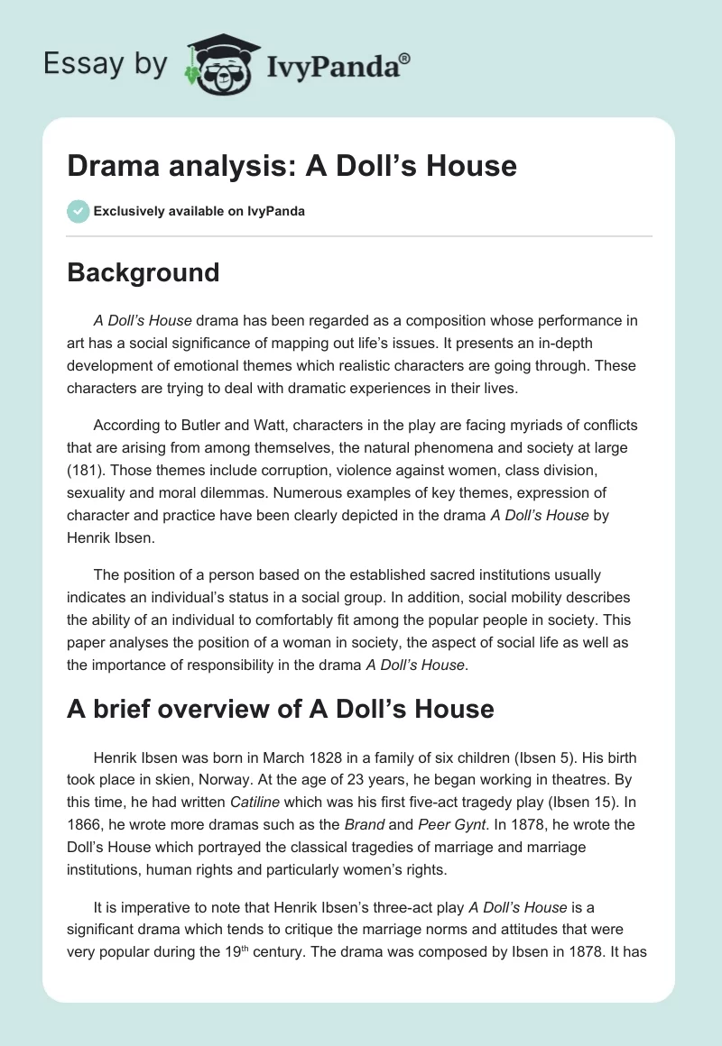 Drama Analysis: A Doll’s House. Page 1