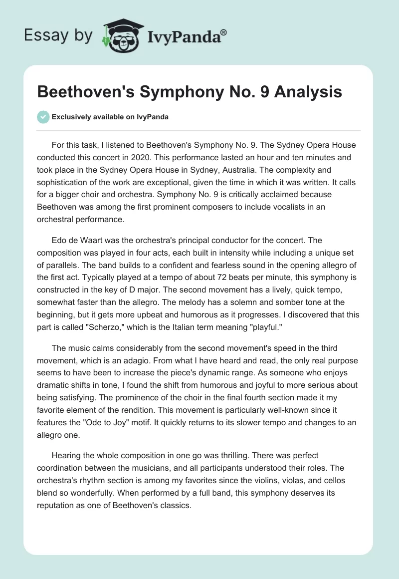 Beethoven's Symphony No. 9 Analysis. Page 1