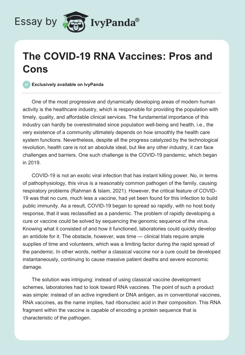 The COVID-19 RNA Vaccines: Pros and Cons. Page 1