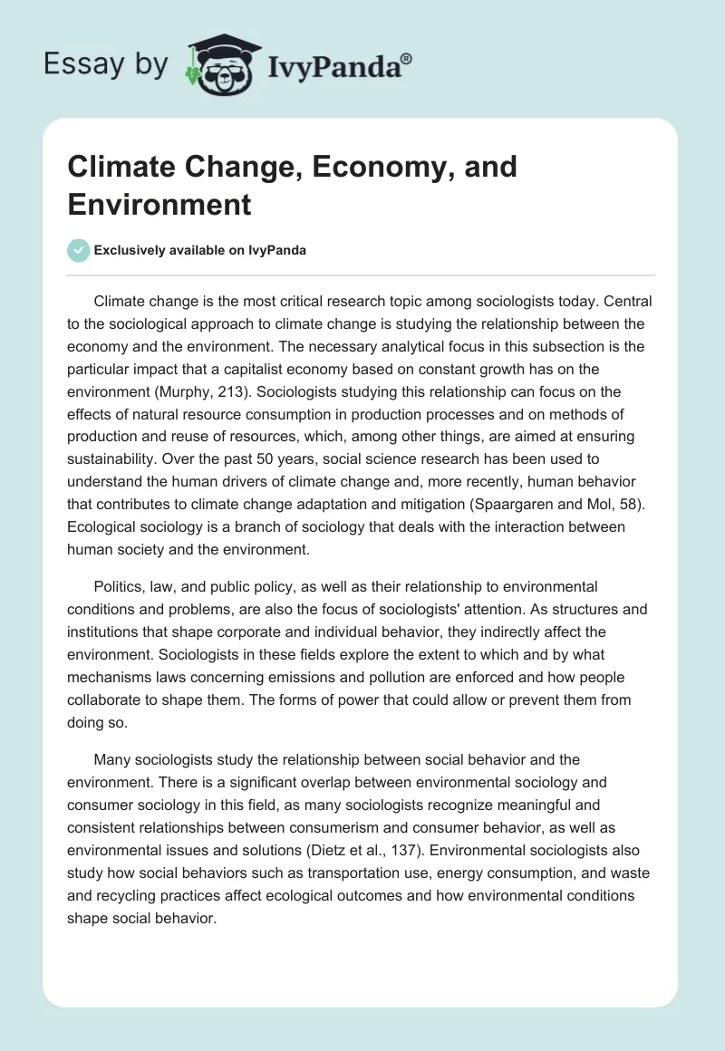 Climate Change, Economy, and Environment. Page 1