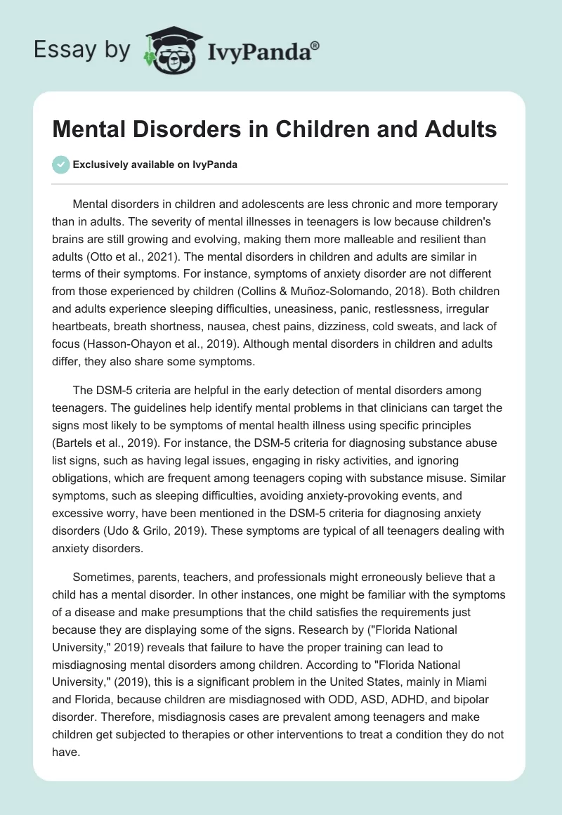 Mental Disorders in Children and Adults. Page 1