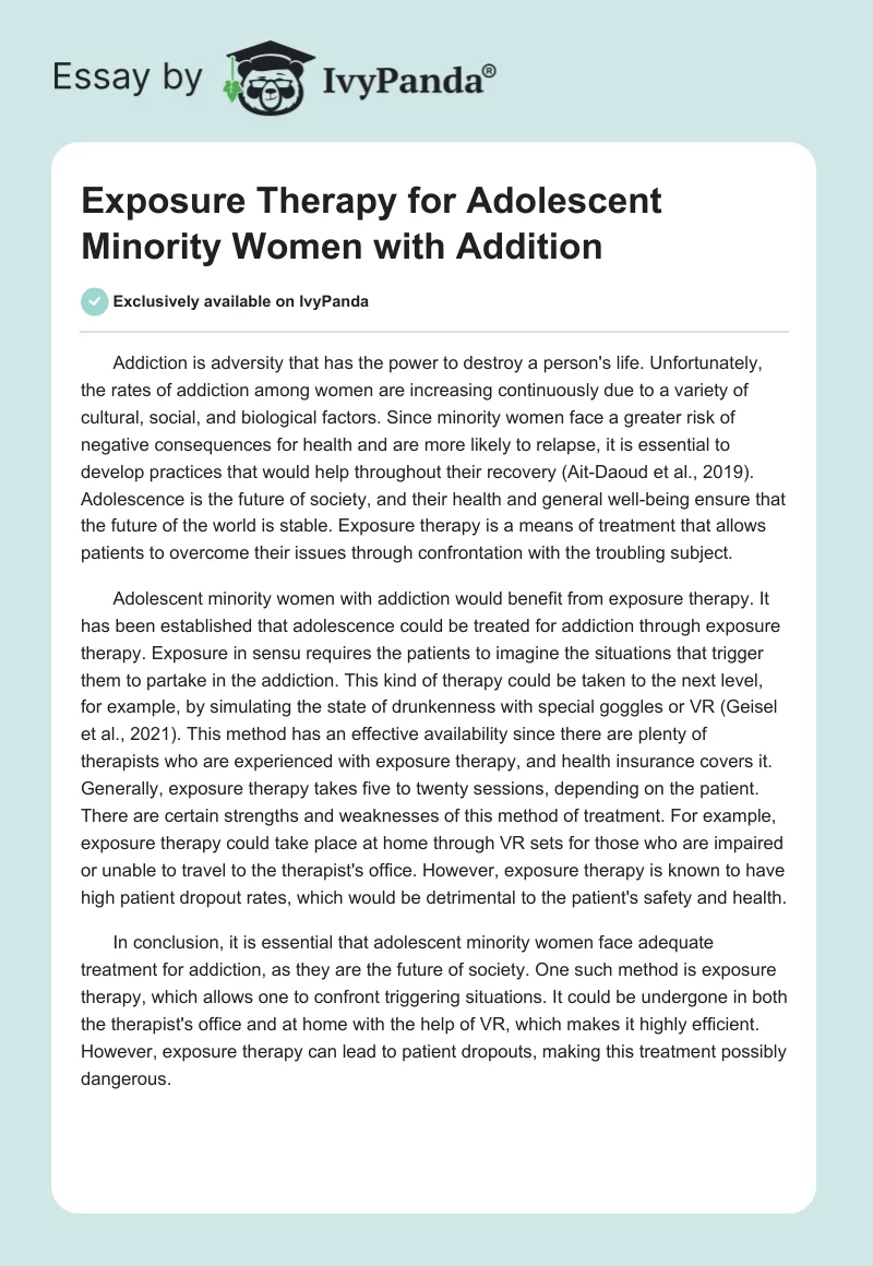 Exposure Therapy for Adolescent Minority Women with Addition. Page 1