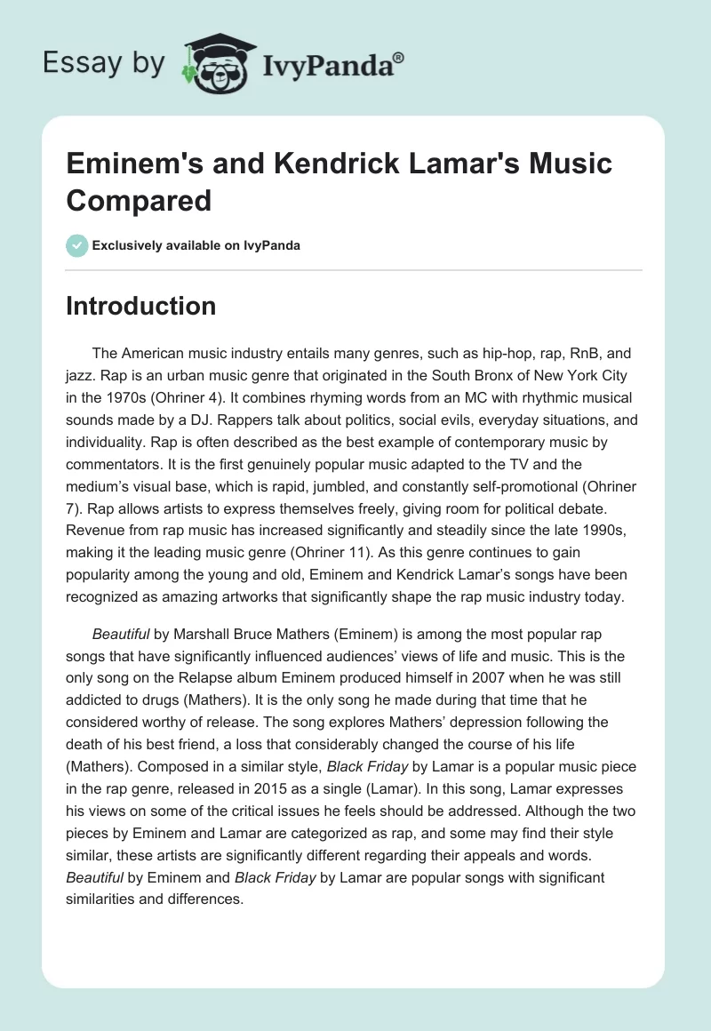 Eminem's and Kendrick Lamar's Music Compared. Page 1