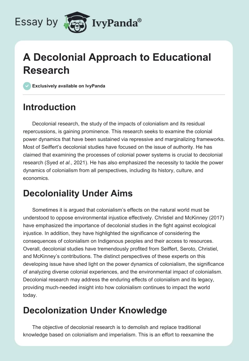 A Decolonial Approach to Educational Research. Page 1