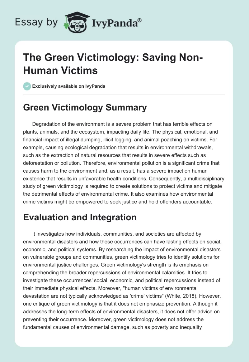 The Green Victimology: Saving Non-Human Victims. Page 1