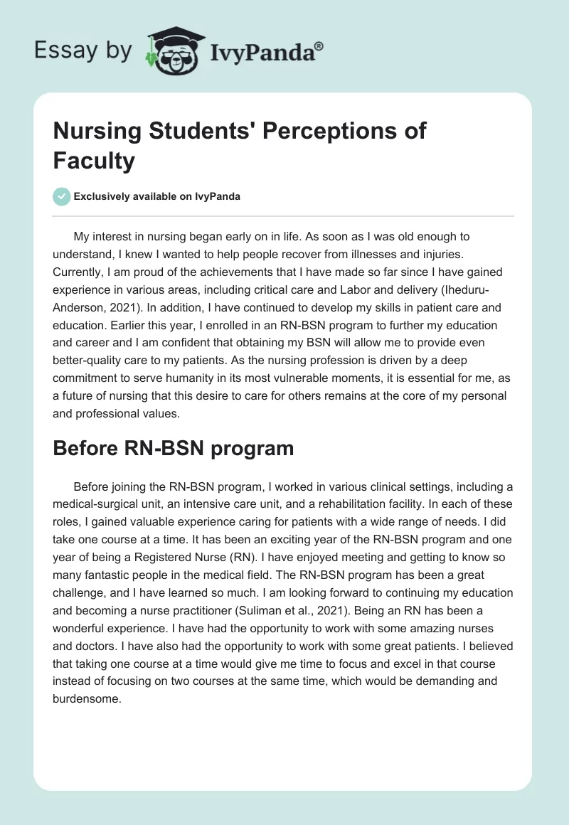 Nursing Students' Perceptions of Faculty. Page 1