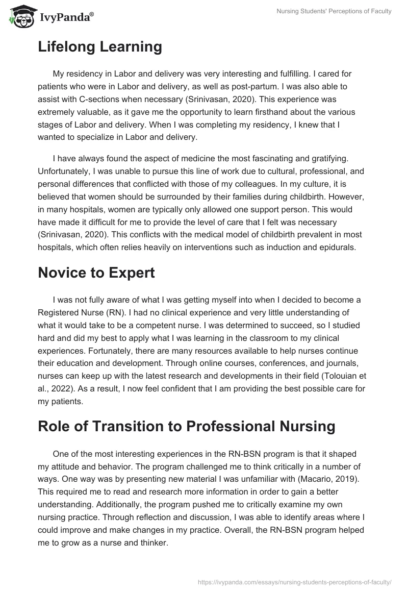 Nursing Students' Perceptions of Faculty. Page 2