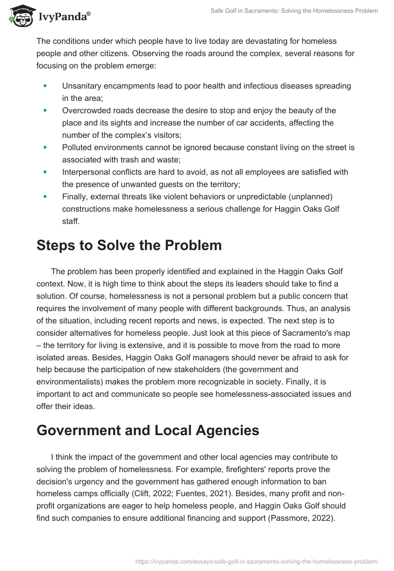 Safe Golf in Sacramento: Solving the Homelessness Problem. Page 2