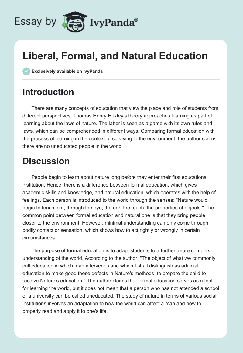 Liberal, Formal, and Natural Education. Page 1