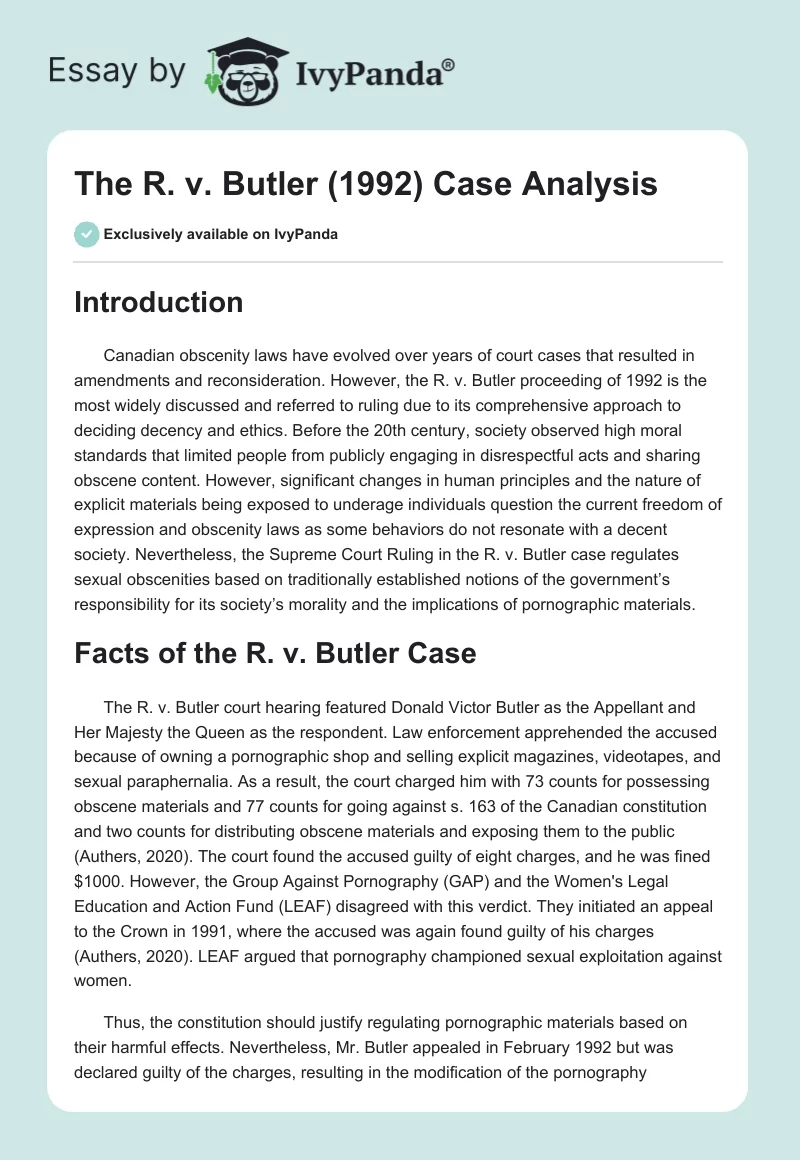The R. v. Butler (1992) Case Analysis. Page 1